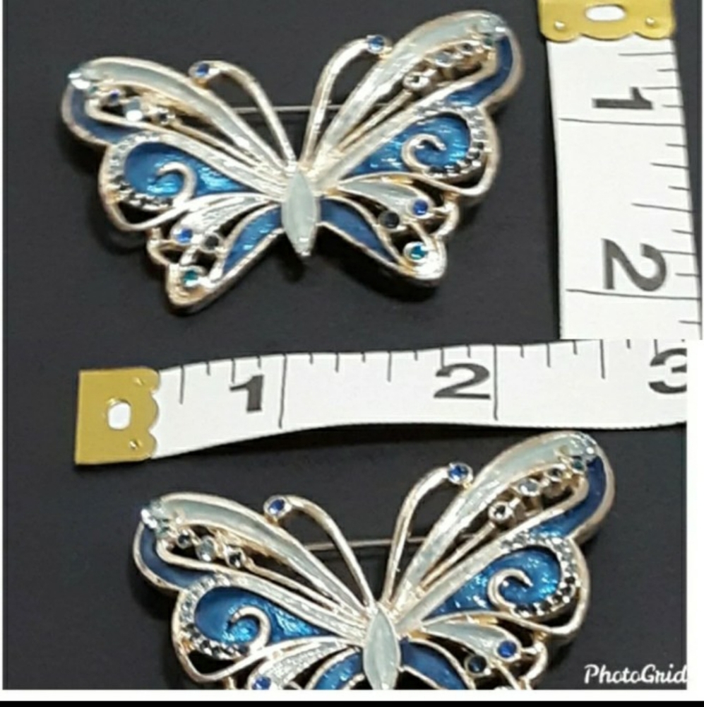 Blue Silverstone Butterfly Womens Pendant Brooch Jewelry pin Vintage Liz Claibor - Picture 3 of 8
